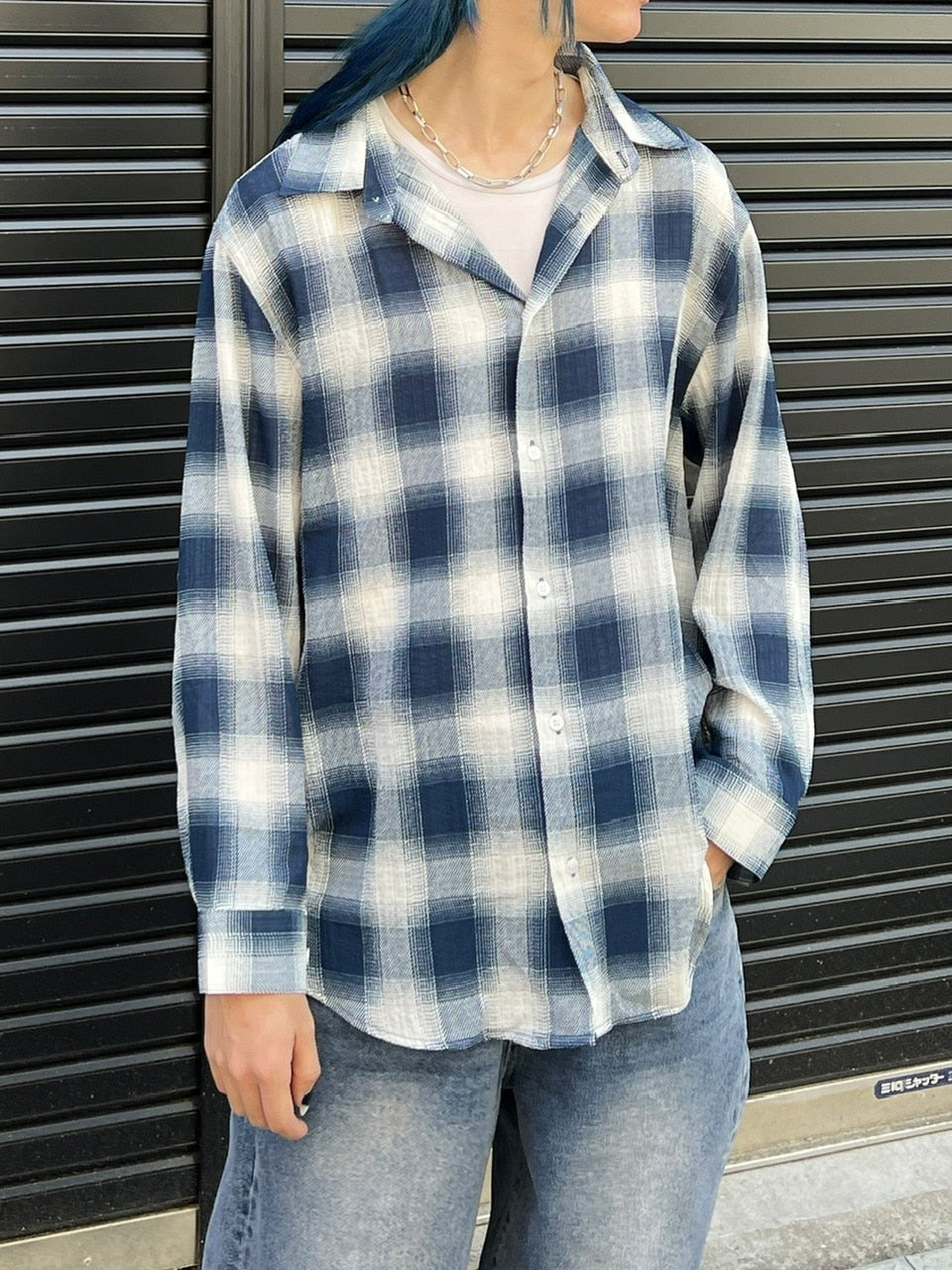 大阪店WEB限定受注制【Chikashitsu +】over fit shadow check shirt (3color)