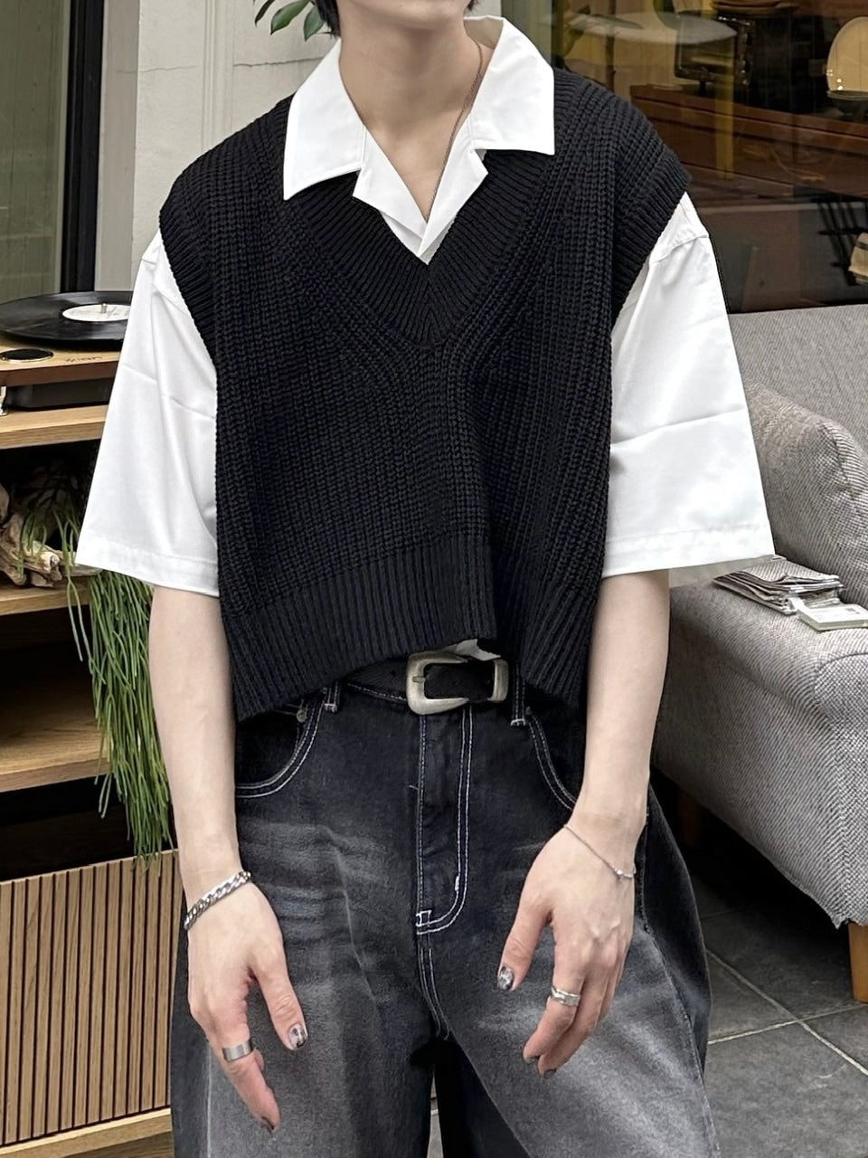 大阪店WEB限定受注制【Chikashitsu +】cropped box vest (2color)