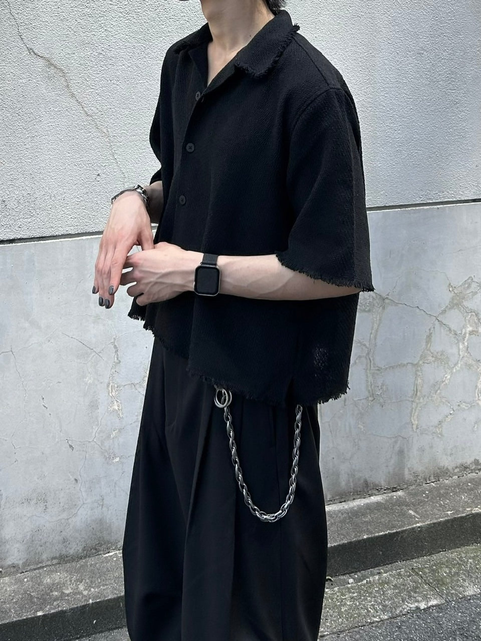 大阪店WEB限定受注制【Chikashitsu +】tweed cropped shirt (2color)