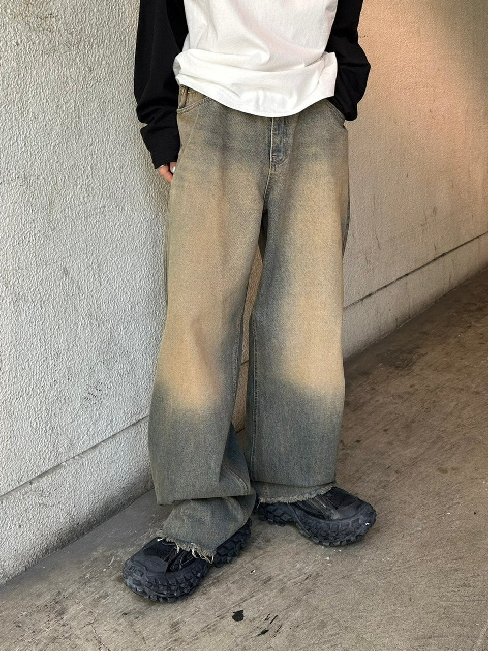 受注制【Chikashitsu +】vintage faded wash denim pants
