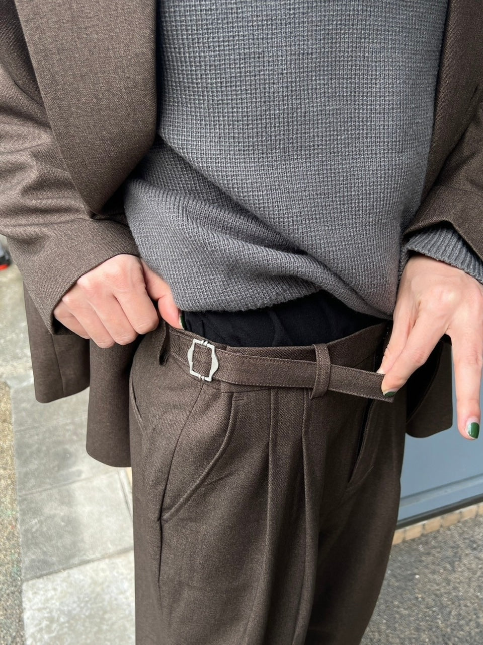 受注制【Chikashitsu +】set up belt slacks (3color)