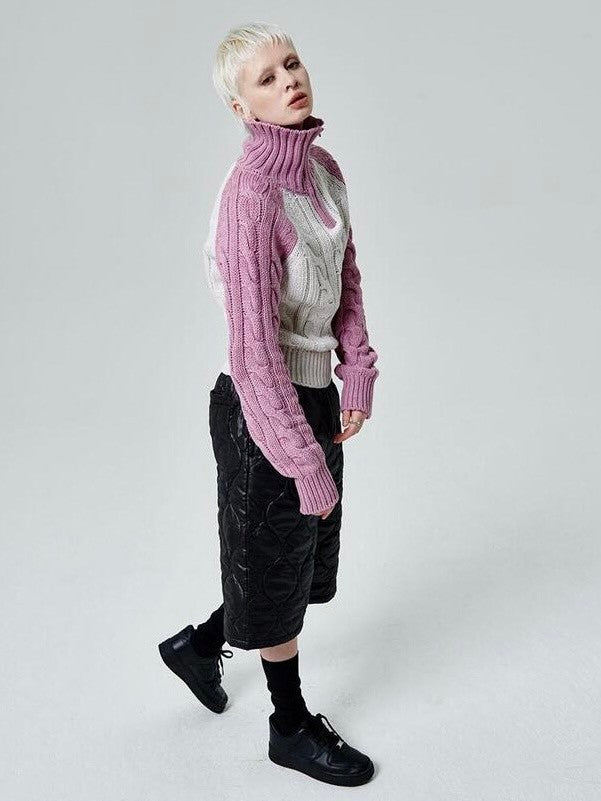 【runningHIGH】COLOR BLOCK TURTLENECK ZIP UP KNIT PULLOVER