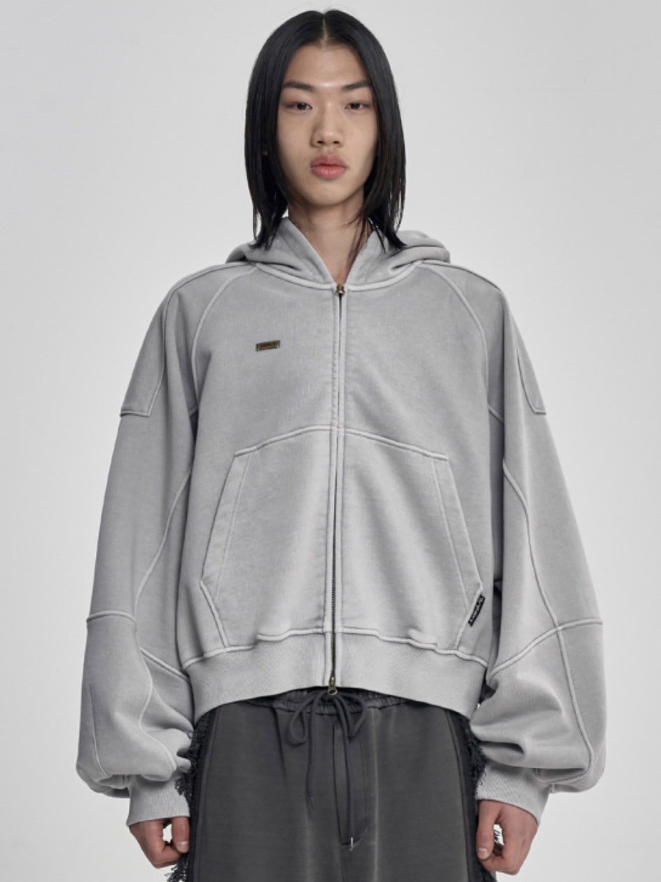 【AJOBYAJO】Vintage Pigment Zip-Up Hoodie