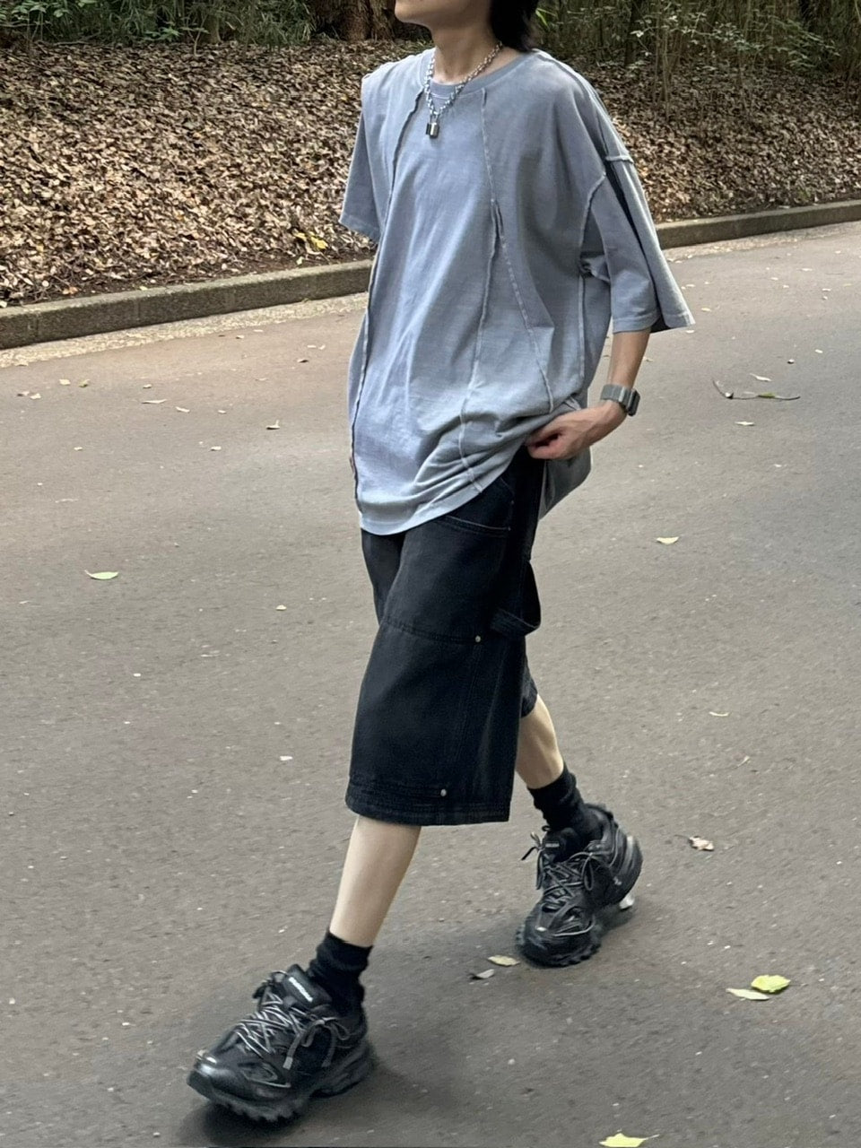 受注制【Chikashitsu +】studs design denim half pants (2color)