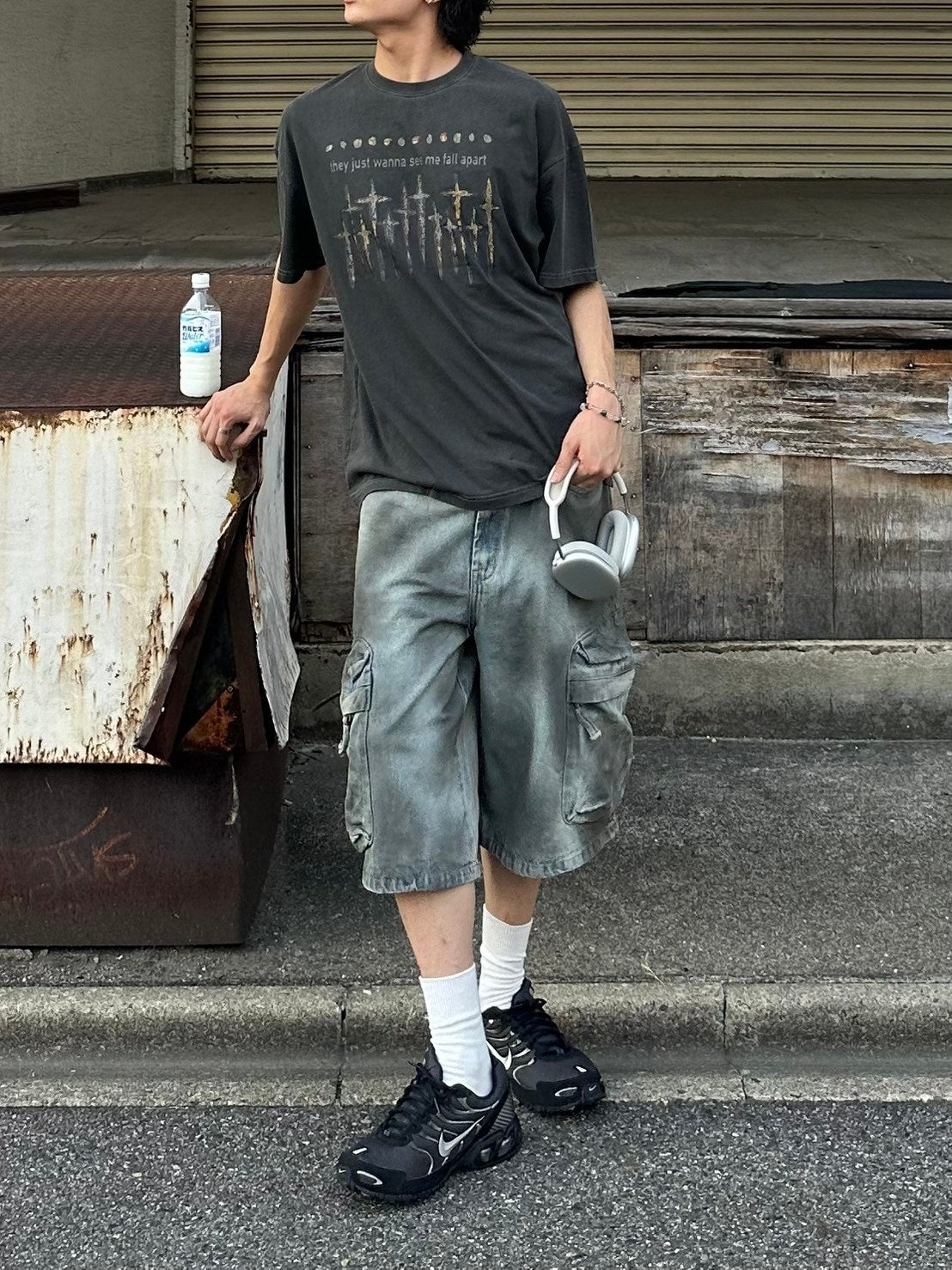 受注制【Chikashitsu +】pigment cross print t-shirt (2color)