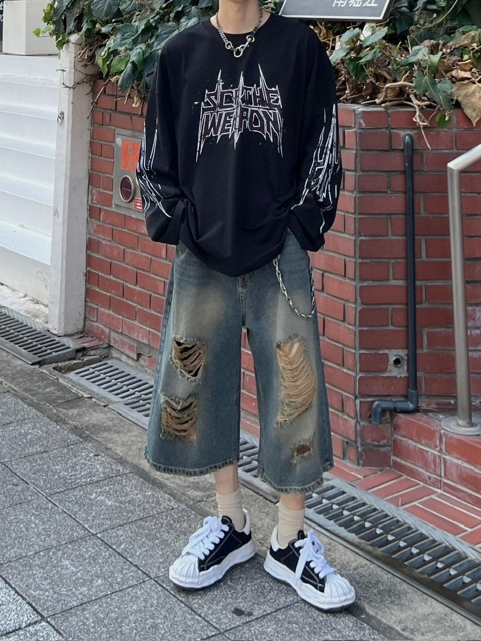 受注制【Chikashitsu +】oversized print long sleeve (2color) / 【チカシツプラス】オーバーサイズプリント長袖Tシャツ