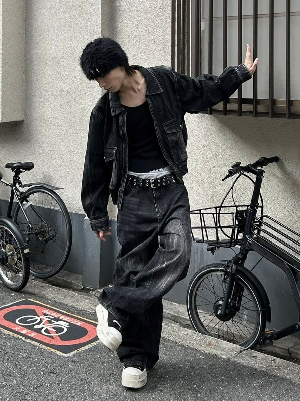 大阪店WEB限定受注制【Chikashitsu +】vintage wash cropped denim jacket (black)