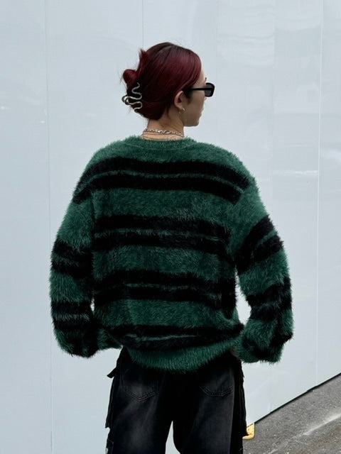 受注制【Chikashitsu +】hairy border knit (3color) / 【チカシツプラス】ヘイリーボーダーニット