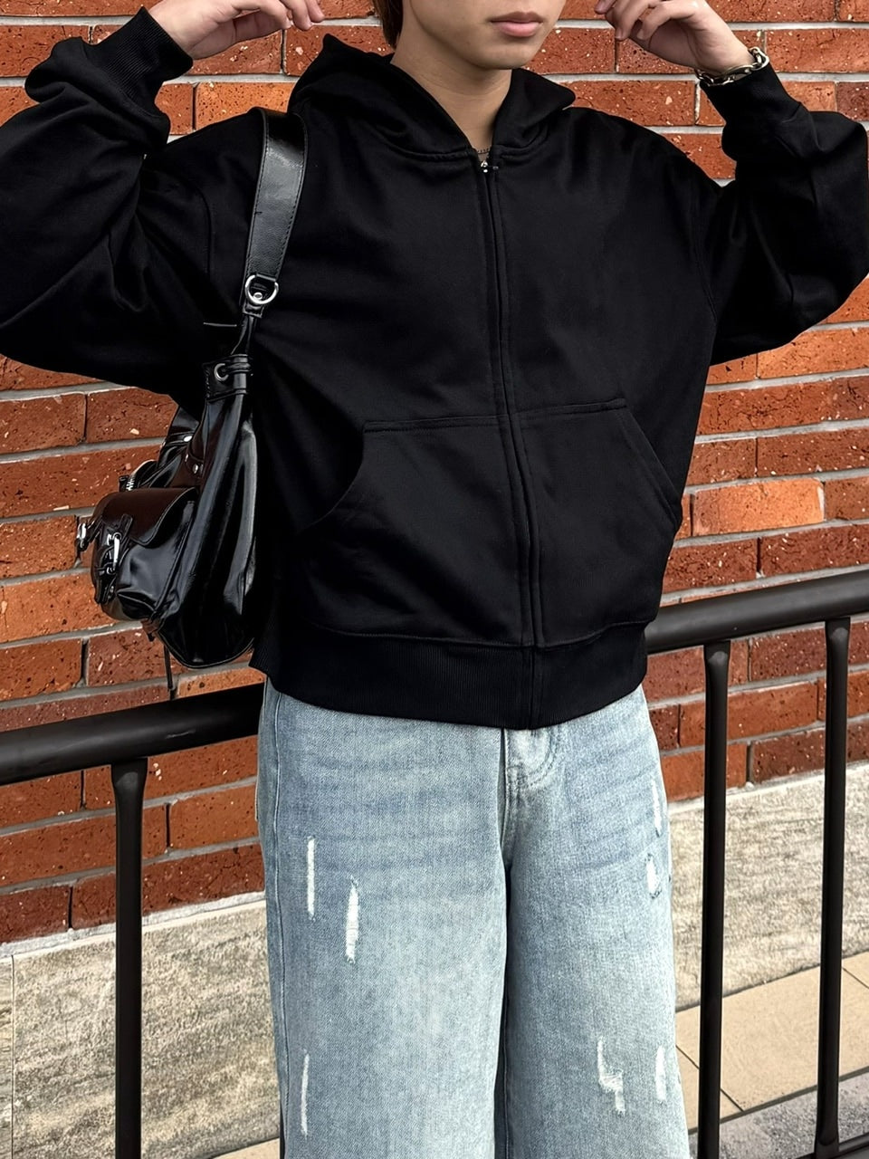 国際配送【RENOL】cropped zip up hoodie (2color)