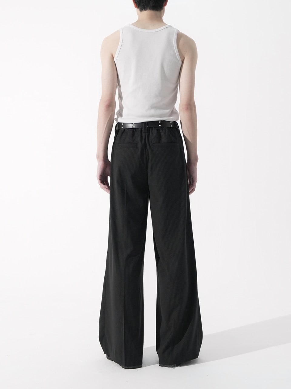 【CS】stripe cross tuck drape slacks (black)