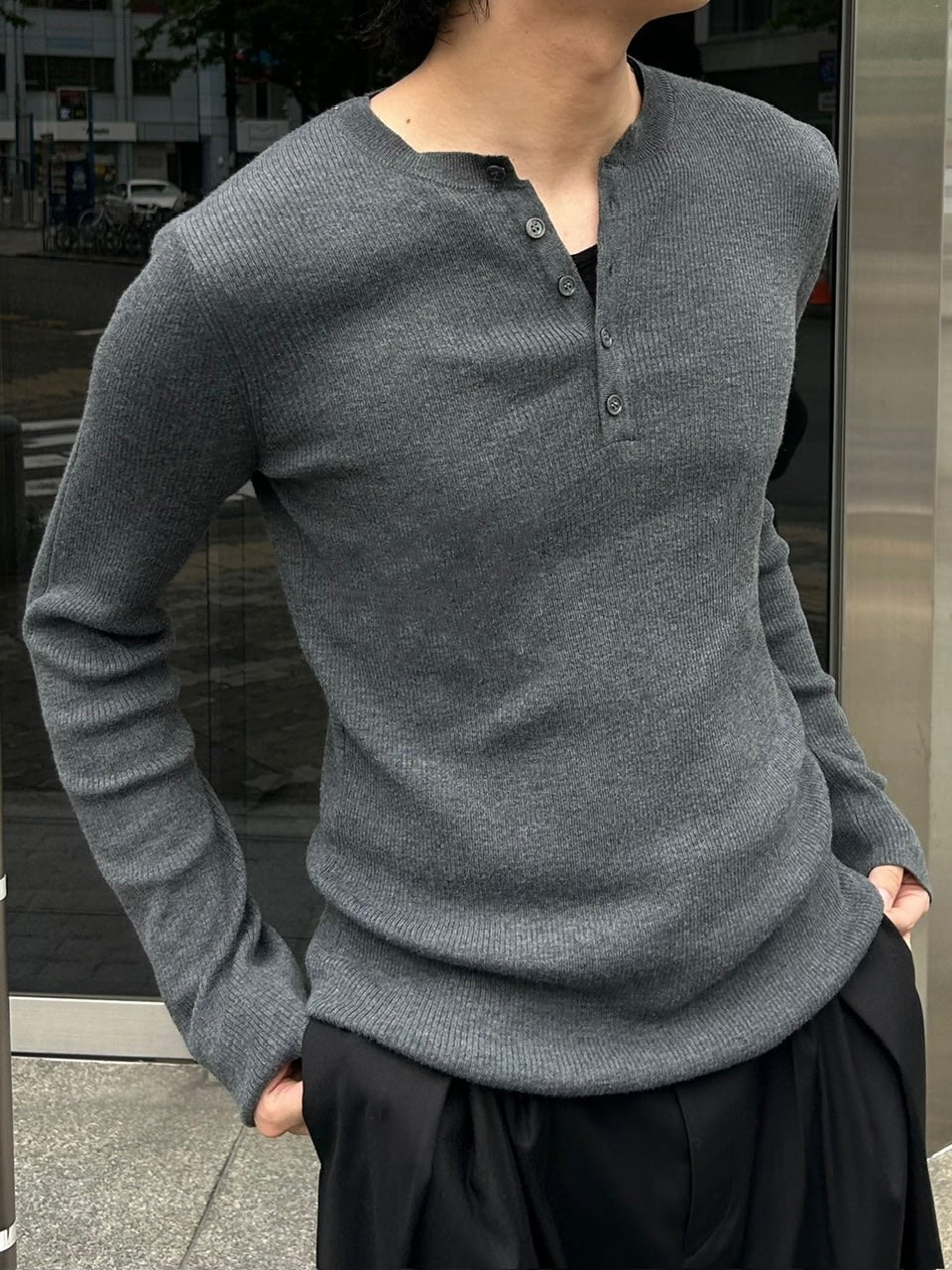 【Chikashitsu +】henry neck long sleeve knit (4color)