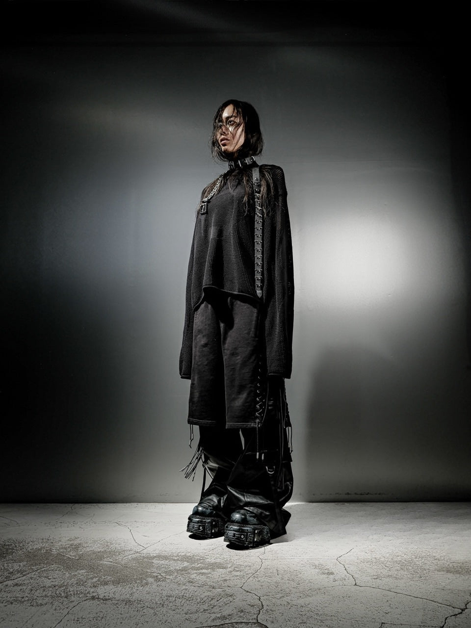 【DIG YOUR OWN GRAVE】MESH DIG LOGO KNIT / 【ディグユアオウングレイブ】メッシュロゴ長袖ニット