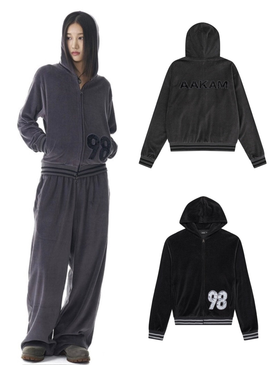 【AAKAM】98 Patch Velour Zip-Up Hoodie