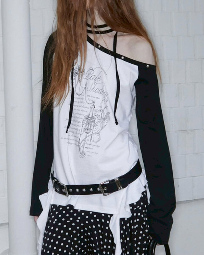 【NOT KNOWING】One Shoulder Raglan Ruffle Top / 【ノットノーイング】ワンショルダーラグランラッフル長袖Ｔシャツ