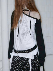 【NOT KNOWING】One Shoulder Raglan Ruffle Top / 【ノットノーイング】ワンショルダーラグランラッフル長袖Ｔシャツ