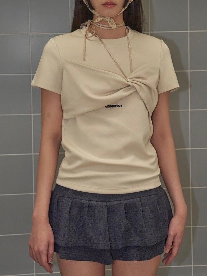【ODDONEOUT】TWIST DRAPE STRING TOP / 【オッドワンアウト】ツイストドレープストリング半袖Tシャツ