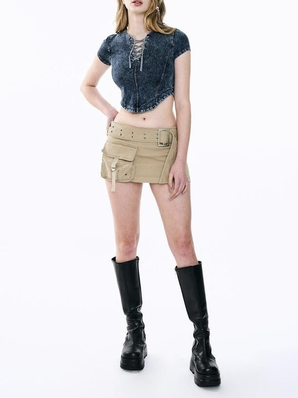 【ODDONEOUT】Washing denim Vneck top / 【オッドワンアウト】ウォッシングデニムVネック半袖Tトップス