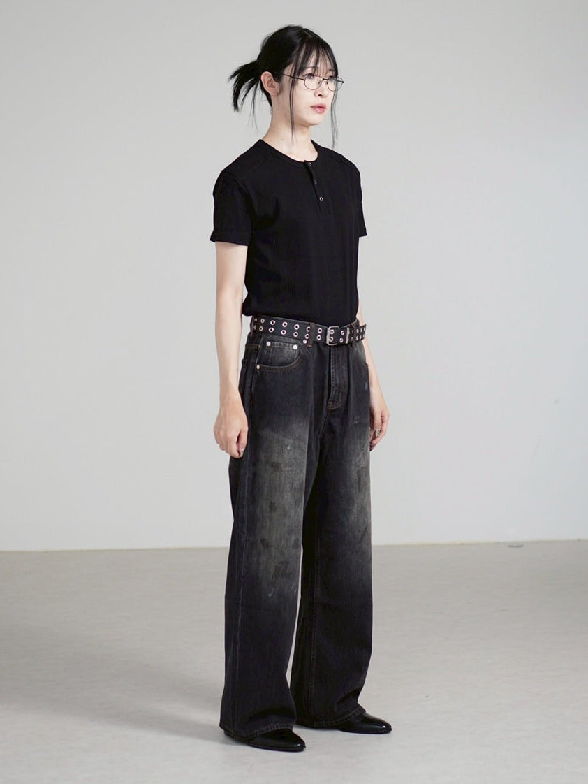 【Chikashitsu +】henry neck half sleeve tee (3color) / 【チカシツプラス】ヘンリーネック半袖Tシャツ
