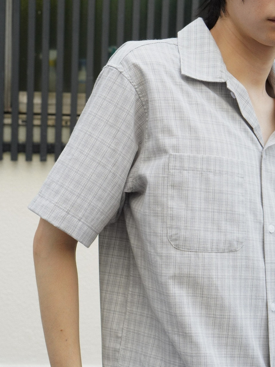東京店WEB限定受注制【Chikashitsu +】Open collar check shirt (2color)