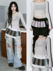 【CHERRYQUIRI】sheer layered unbal sleeve / 【チェリーキュリー】シアーレイヤードアンバランス長袖トップス