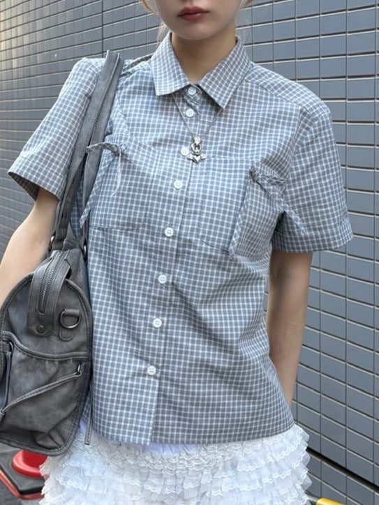 【Uglyshadow】CHECK RIBBON SHIRTS