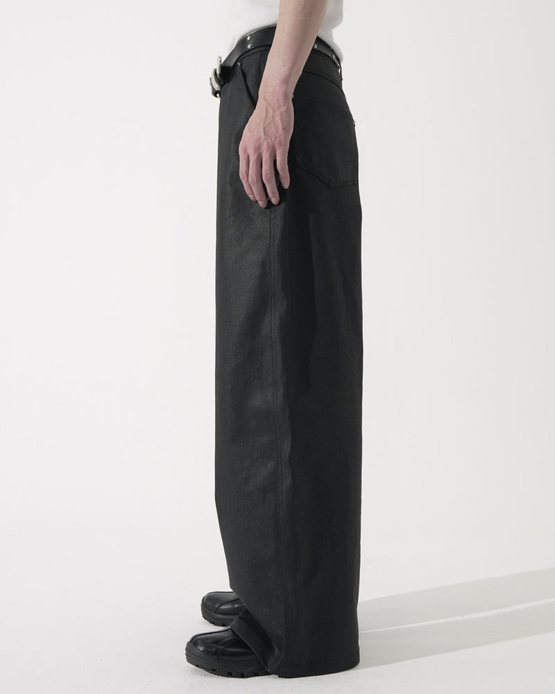 【CS】coated wide denim pants (black)