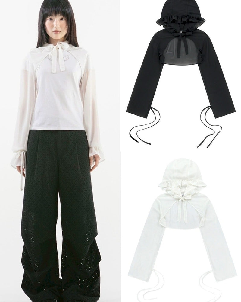 【TUOMIO】CHIFFON HOODED BOLERO / 【トゥオミオ】シフォンフードボレロ