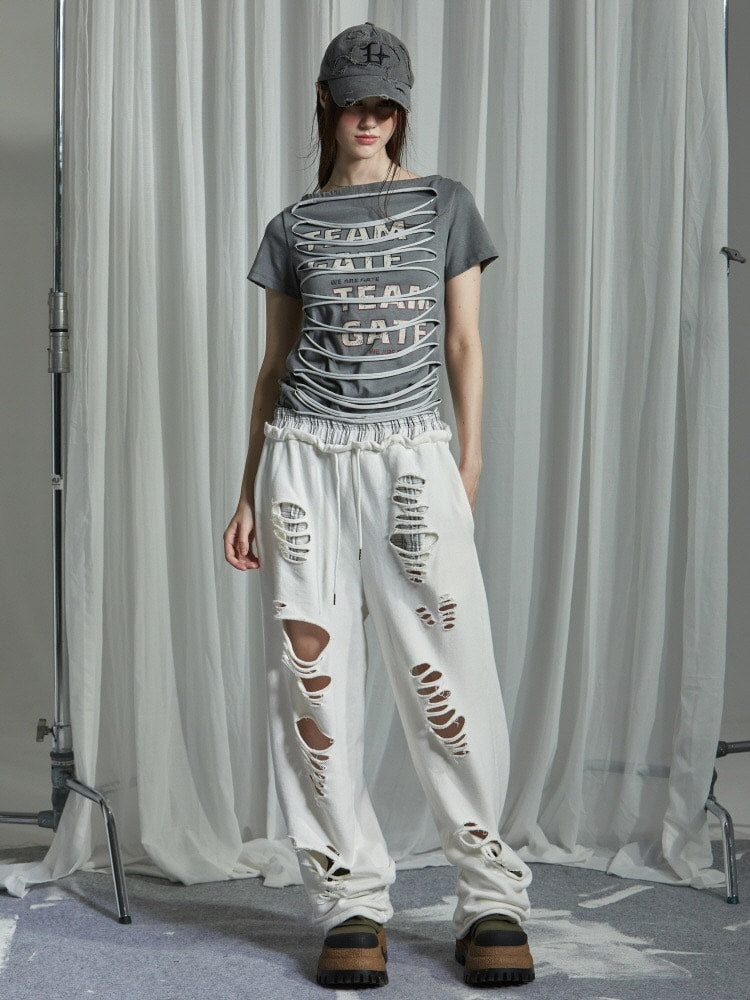 【GATELESS】SLASH DAMAGE LOGO T-SHIRT / 【ゲートレス】スラッシュダメージロゴ半袖Tシャツ