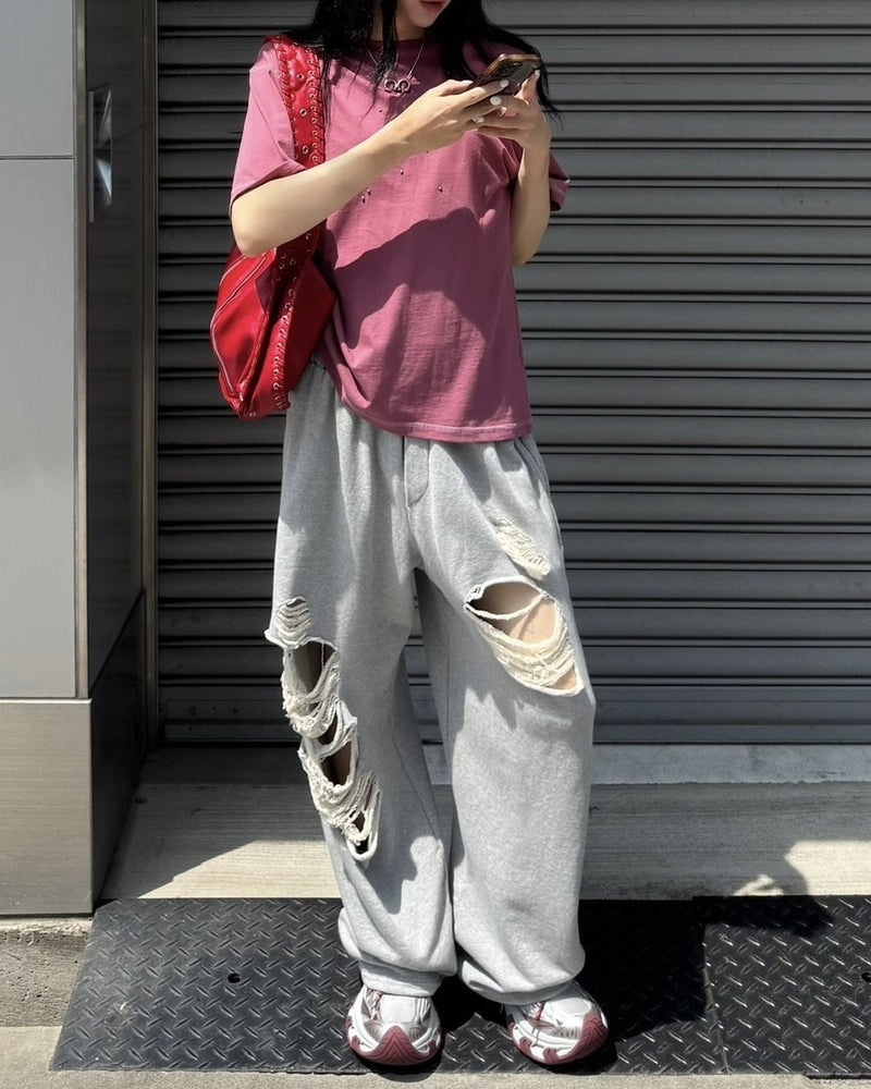 受注制【Chikashitsu +】full length crash sweat pants / 【チカシツプラス】フルレングスクラッシュスウェットパンツ (2color)