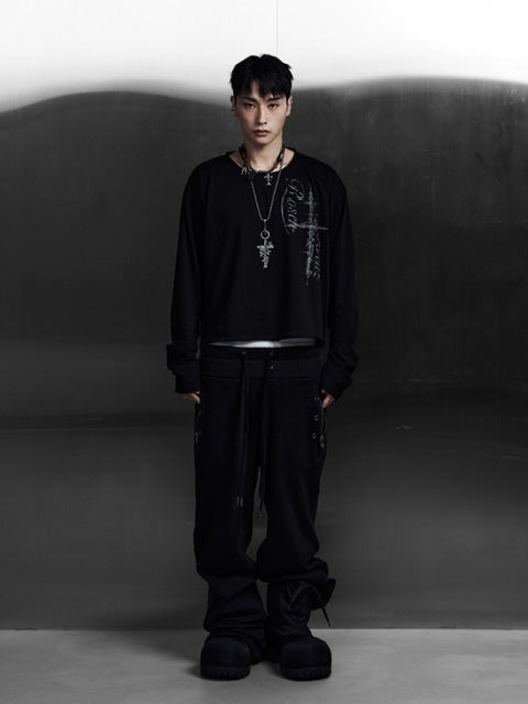 【Rosen Kreuz】EYELET EDGE Set-Up LAYERED SWEAT PANTS