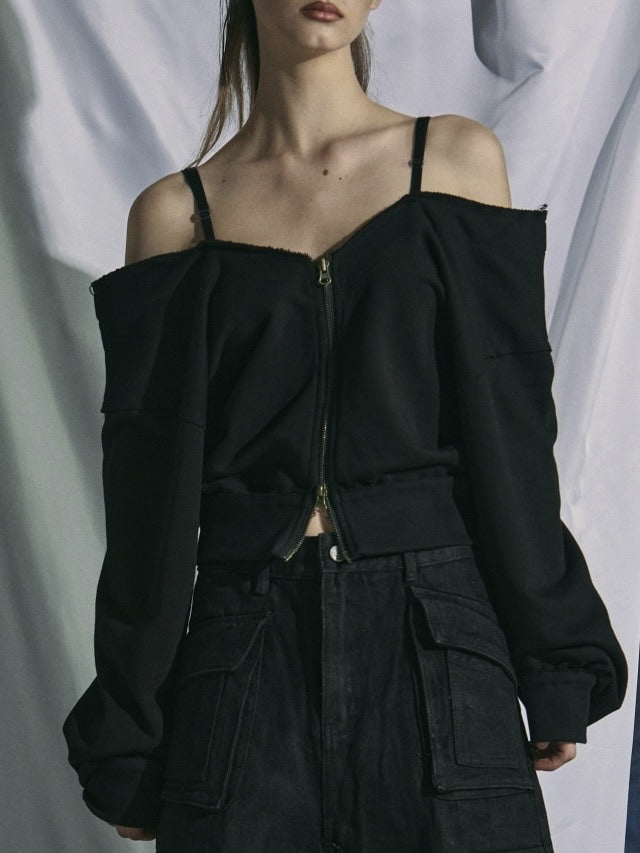 【GATELESS】OFF-SHOULDER ZIP SWEAT / 【ゲートレス】オフショルダージップスウェット