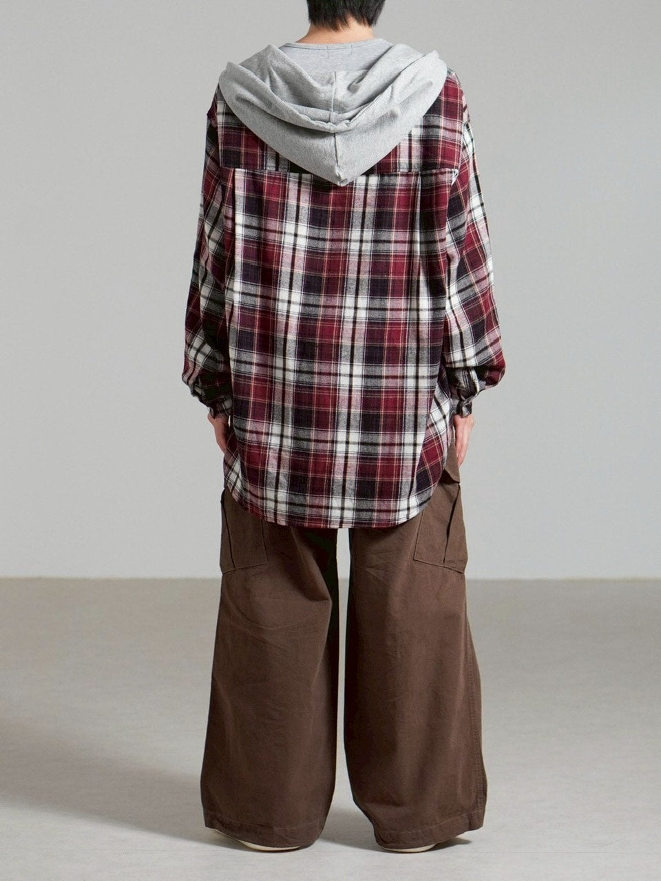 受注制【Chikashitsu +】hood mix check hoodie / 【チカシツプラス】フードミックスチェックパーカー (3color)