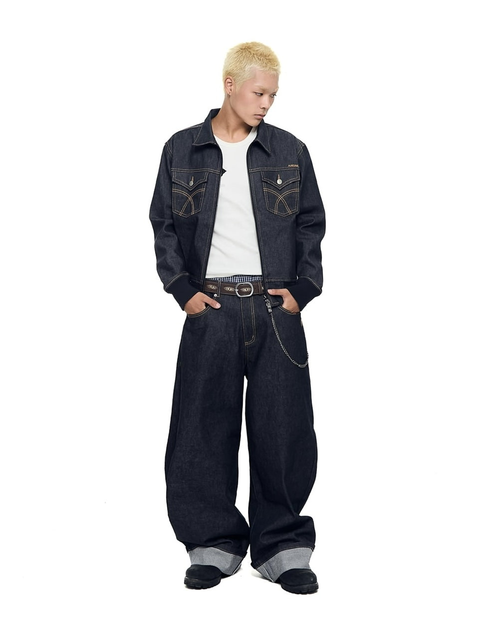 【AAKAM】Banding Denim Zip-Up Jacket
