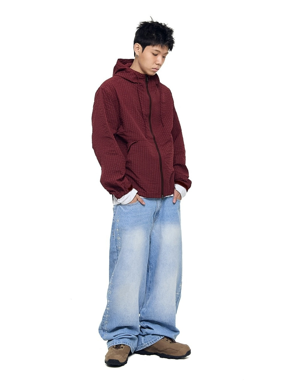 【AAKAM】Check Pattern Hooded Jacket