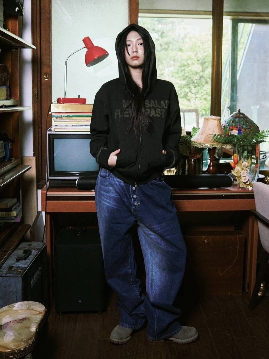 【AAKAM】Contrast Patch Zip-Up Hoodie