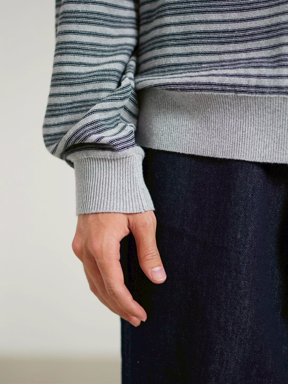 受注制【Chikashitsu +】cropped henry neck border knit / 【チカシツプラス】クロップドヘンリーネックボーダーニット (3color)