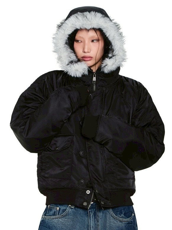 【AAKAM】Hooded Fur MA-1 Jacket