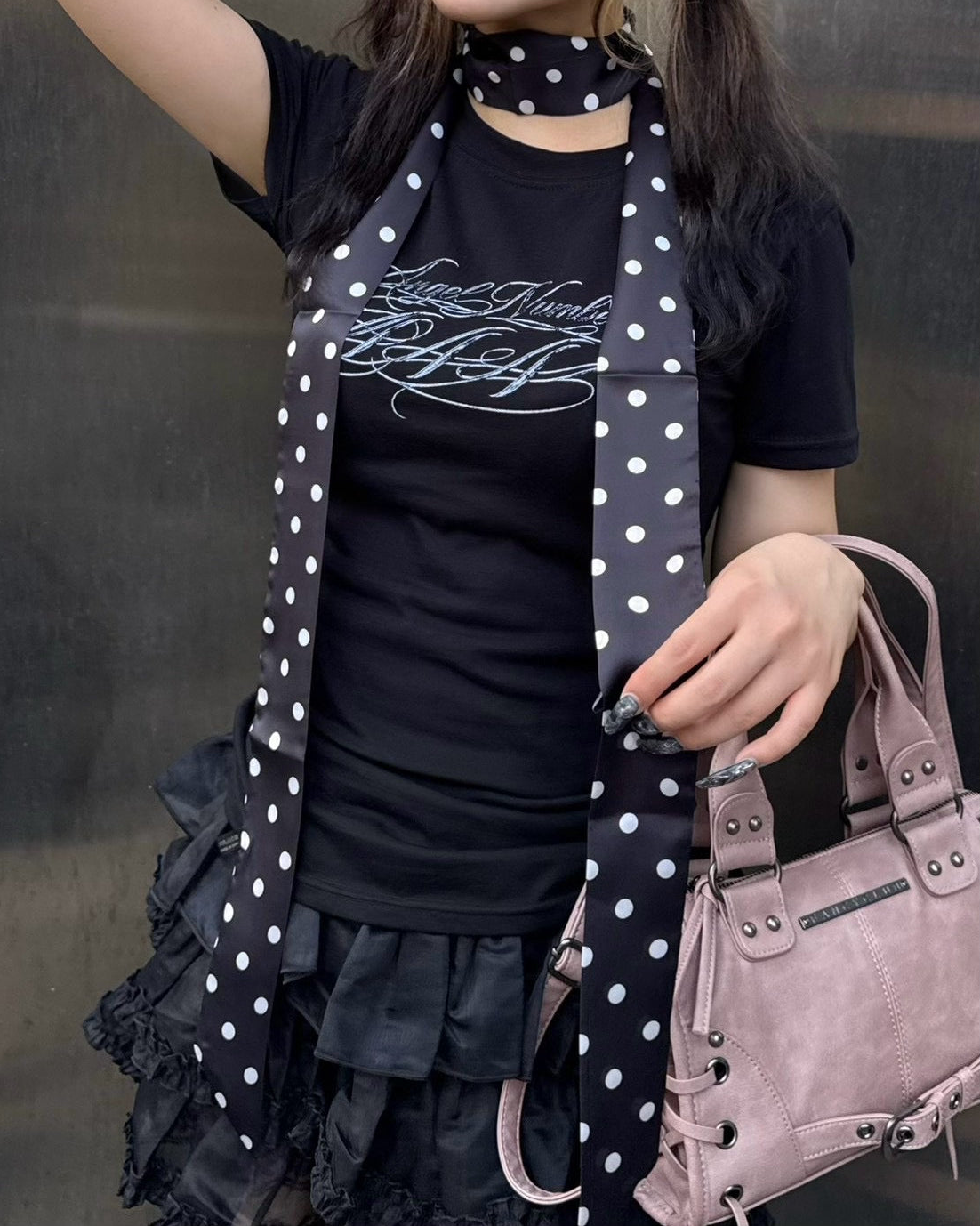 大阪店 WEB限定 受注制【Never mind the XU】Dot Ribbon Scarf