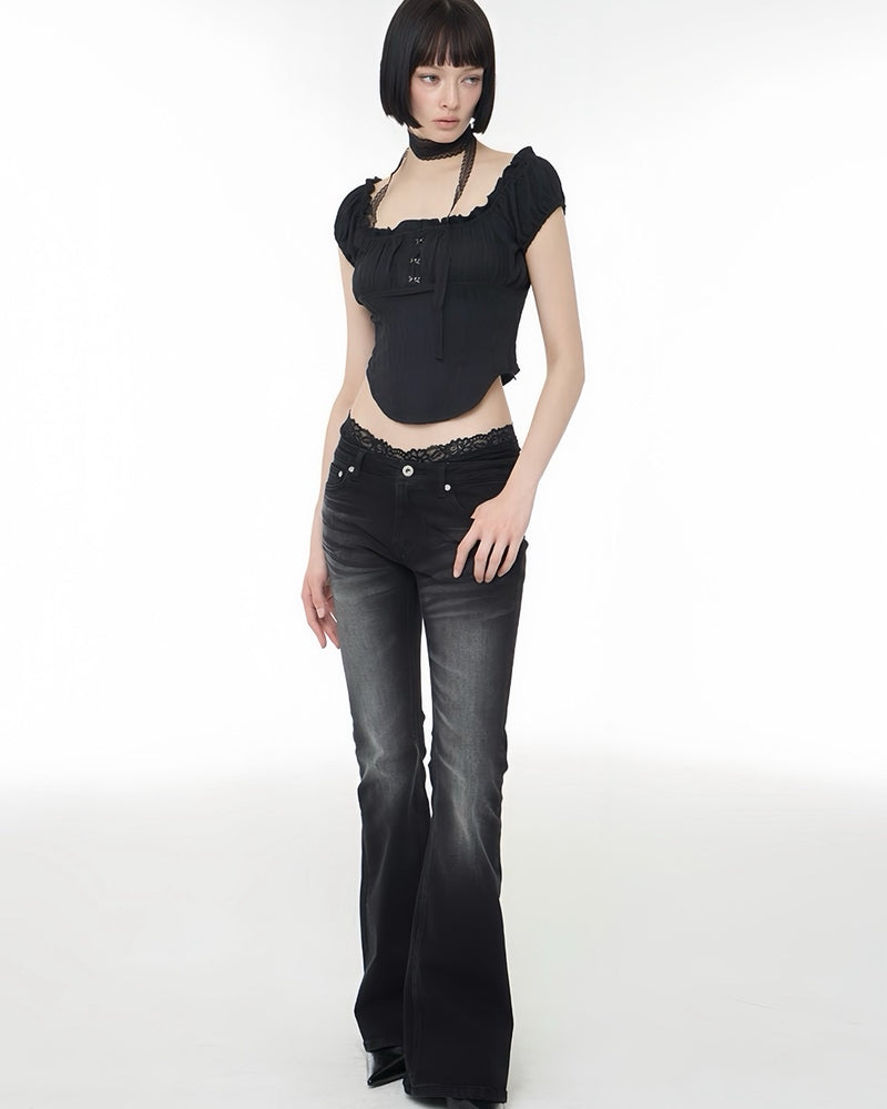 【ROCK CAKE】Curve Line Corset Blouse