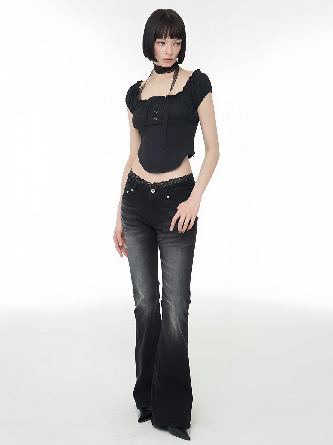 【ROCK CAKE】Curve Line Corset Blouse