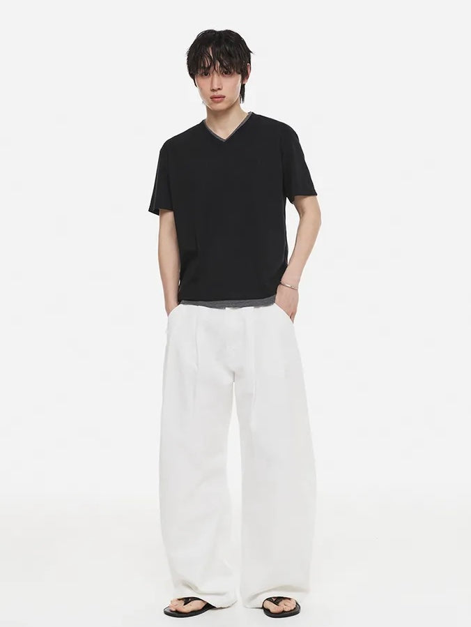 【DNSR】Layered V-Neck Half T-Shirt