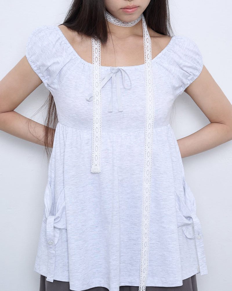 【TUOMIO】SHIRRED POCKET TOP