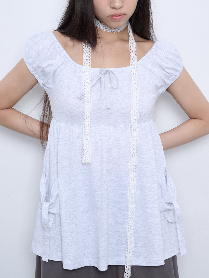 【TUOMIO】SHIRRED POCKET TOP
