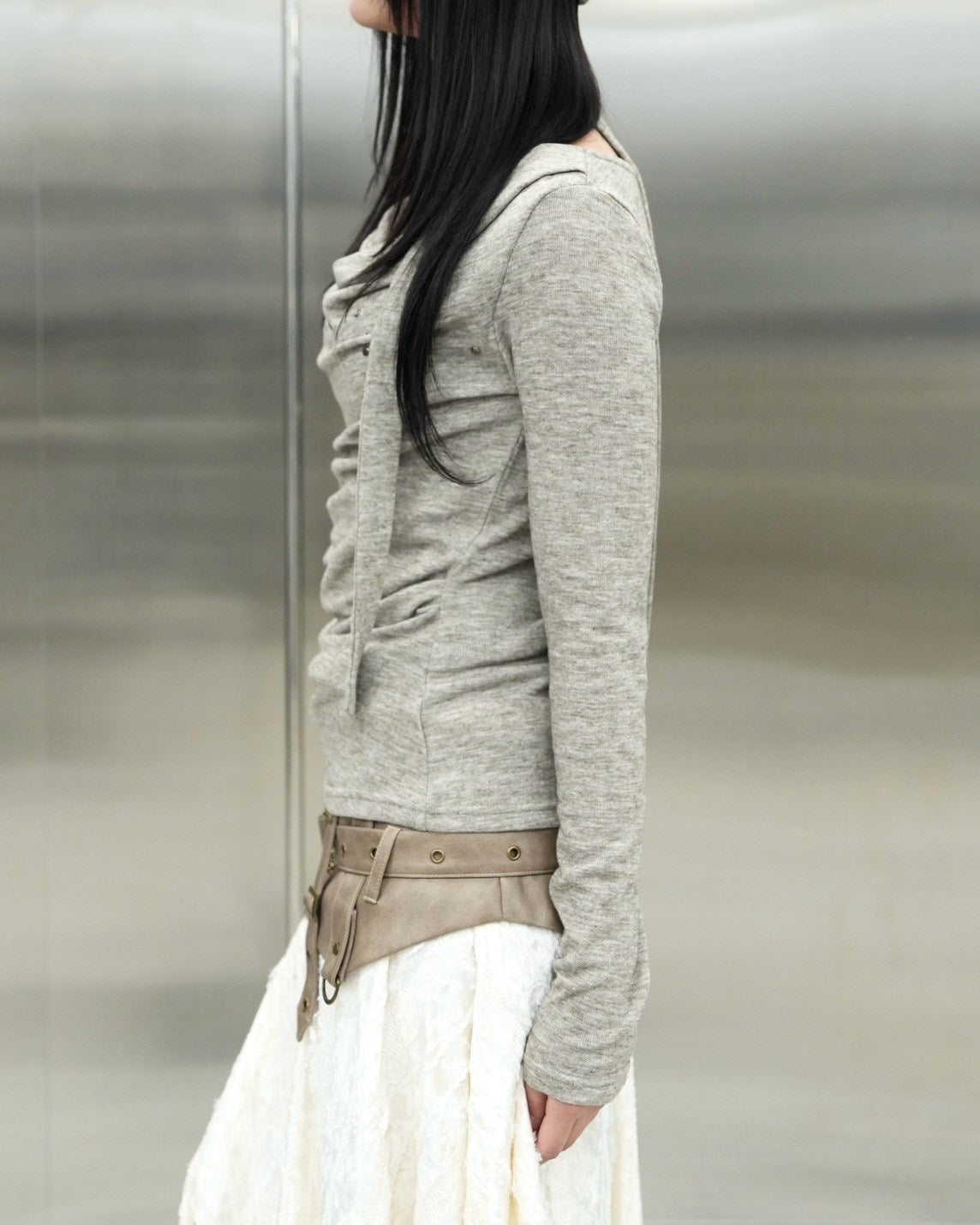 受注制【Never mind the XU】Draped ruched tie set top (4color)