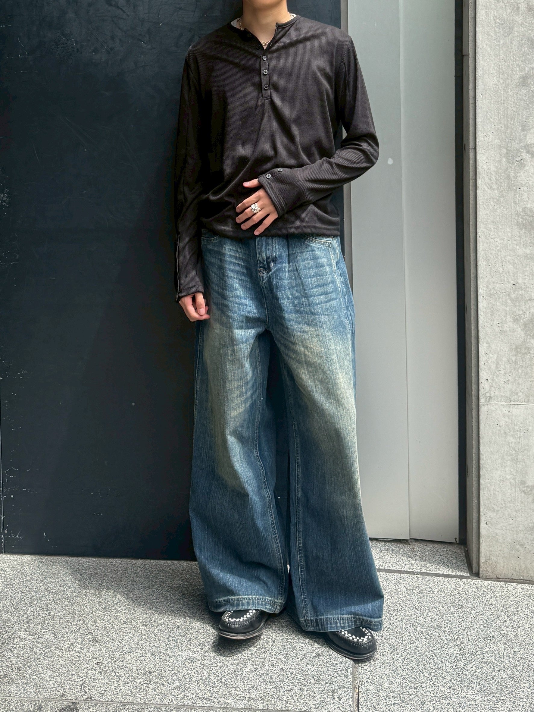 受注制【Chikashitsu +】double slub wide denim pants