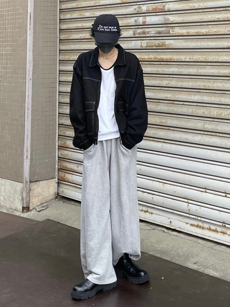 受注制【Chikashitsu +】snap button sweat pants (2color)