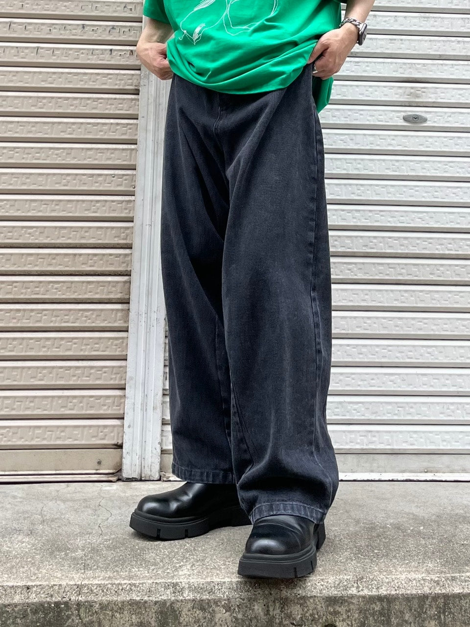 受注制【Chikashitsu +】super wide denim pants (4color)