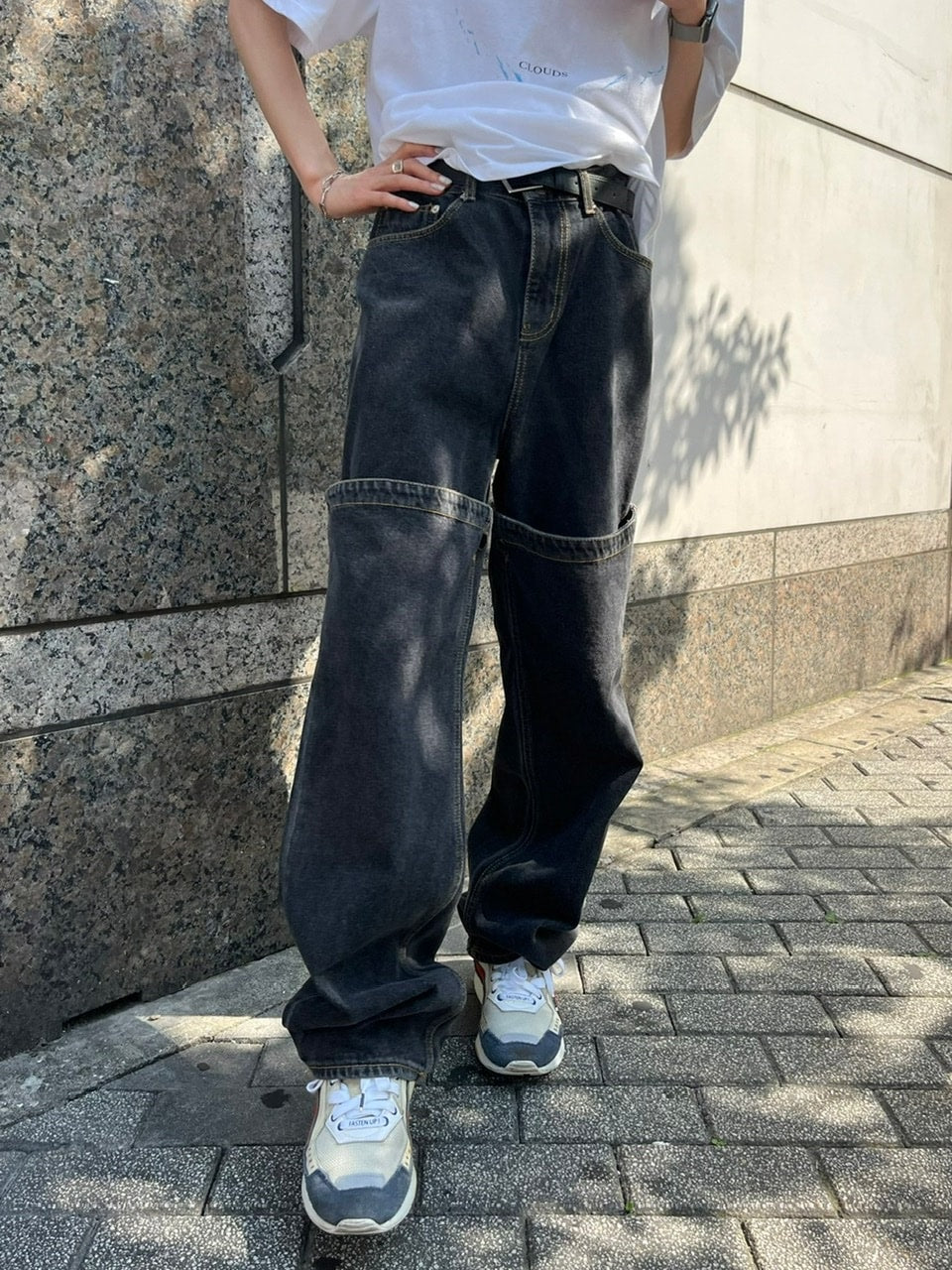 受注制【Chikashitsu +】docking 2way denim pants