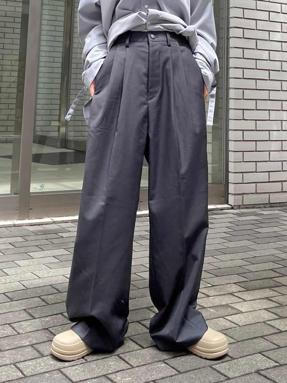 受注制【Chikashitsu +】wide tuck slacks (3color)