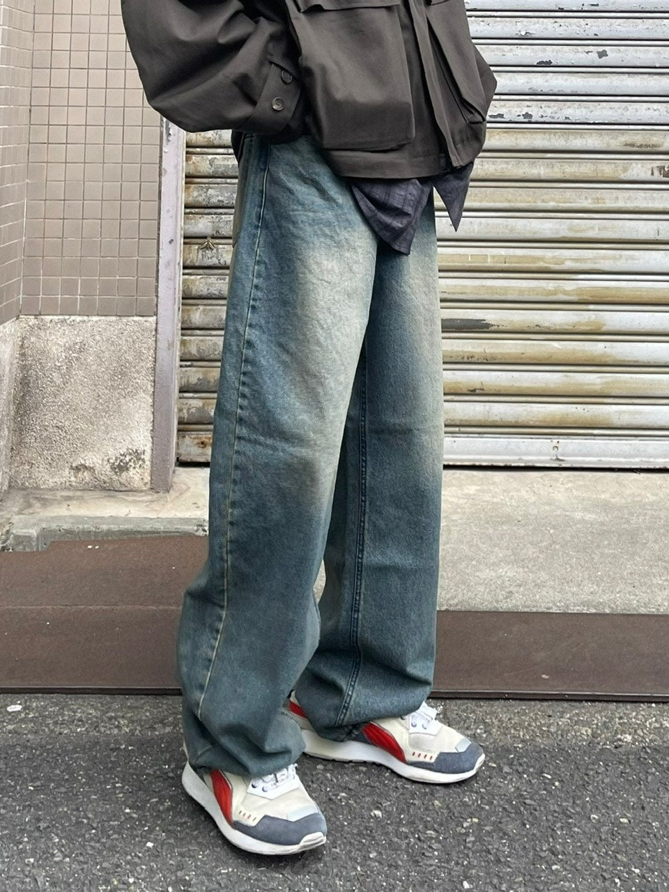 受注制【Chikashitsu +】vintage wash semi wide denim pants / 【チカシツプラス】ヴィンテージウォッシュセミワイドデニムパンツ